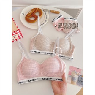 🍓臺灣特賣🍓小胸聚攏內衣女 無鋼圈 收副乳少女文胸 小可愛內衣 薄款內衣 舒適字母文胸內衣套裝 無痕透氣