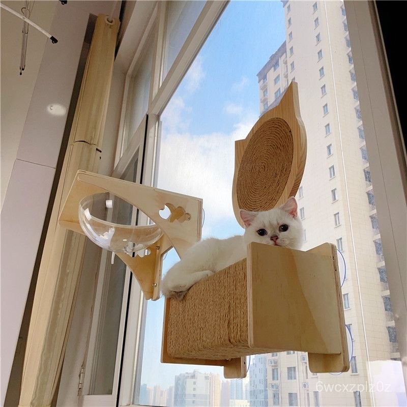 貓爬架 貓跳臺 免打孔 貓咪吸盤跳臺吊床太空艙透明免打孔貓墻玻璃貓抓柱貓爬架懸空貓窩