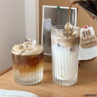 【魔法雜貨鋪】ins咖啡冰美式拿鐵咖啡杯冰萃摩卡小眾複古飲品高顔值豎紋玻璃杯