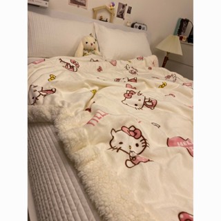 毛毯 毯子 午睡毯✨冬季可愛kitty貓羊羔絨毛毯加厚法蘭絨毯子沙發蓋毯kt貓被子