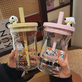 【滿99發貨】史努比 700ml snoopy冰霸玻璃杯 pp吸管杯 刻度玻璃杯 咖啡隨行杯 飲料杯 可愛卡通辦公室杯子