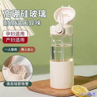 💕桃園出貨💕玻璃吸管杯 水杯 玻璃杯 隨行杯 韓風ins玻璃杯 吸管杯 耐熱玻璃水杯家居辦公吸管式吸管杯防燙