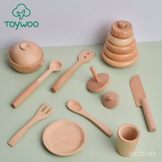 木製家家酒 廚房玩具 模擬廚房玩具組 木質玩具 過家家玩具 依旺木製過家家廚房玩具原木炒菜玩具櫸木餐具平底鍋炒鍋