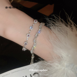 💎金福源珠寶💎鑲鋯石幾何珍珠款可調節手鏈女小眾冷淡風手環複古時尚高級感手飾珠寶 項鏈 耳環 手鐲 銀飾 手鏈 手環