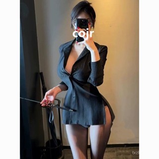 🚀隔日到店🔥 【1788人好評】內衣性感秘書女王禦姐深V領戶外戰衣爆款條紋製服裝純慾睡衣套裝