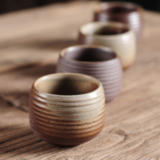 粗陶 柴燒 功夫茶杯 復古 斗笠杯 品茗杯 茶具套裝 6入