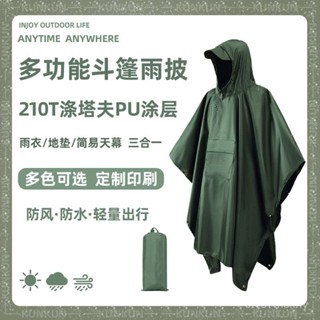 [超強防水]露營騎行披風釣魚徒步多功能暴雨級防水抗風一體式雨衣外貿款多功能三閤一戶外雨披登山徙步鬥篷雨衣地布天幕騎行成人