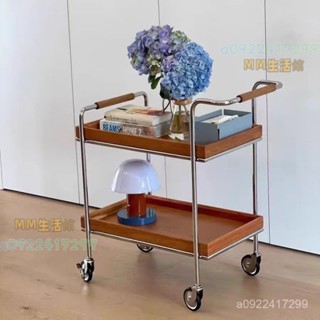 #免運#熱賣#居家 北歐小推車實木置物架複古沙髮家用移動茶幾客廳不銹鋼餐車中古