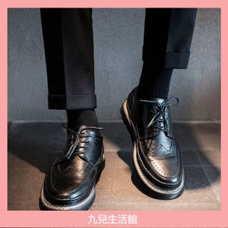 春季韓版潮流透氣布洛克小皮鞋男英倫百搭男士商務休閒黑色工作鞋樂福鞋豆豆鞋一腳蹬牛津鞋皮鞋真皮鞋單鞋