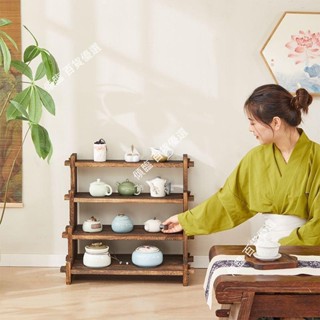 【可開統編】桌上迷你復古茶具茶杯收納展示架實木中式小博古架茶壺架子置物架不含運