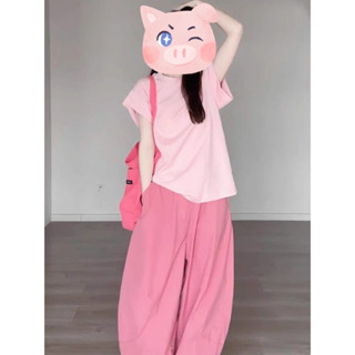 Tianx✨多巴胺穿搭一整套裝運動服女休閒風洋氣糖果色T恤上衣夏季闊腿褲