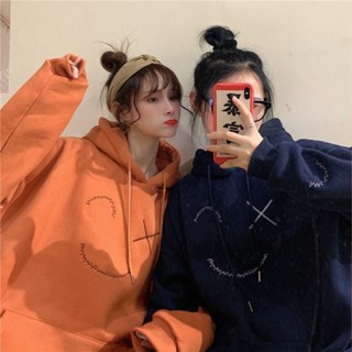 Good✨秋冬季新款韓版ins慵懶風刺繡加絨連帽衛衣女學生複古上衣外套潮