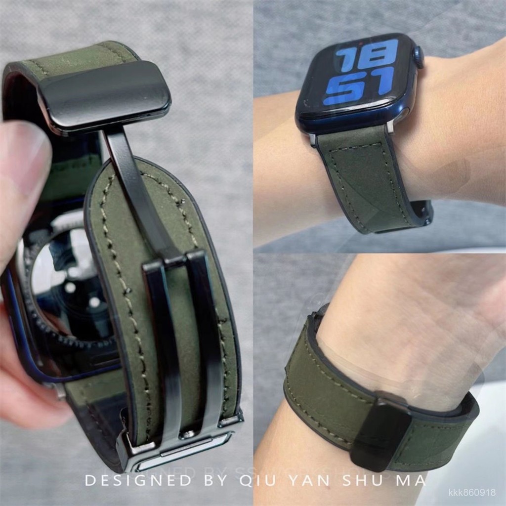 Apple watch 10 9 8 7 6 5 4 SE蘋果通用手錶帶 42mm 46mm 49mm真皮磁吸扣商務錶帶