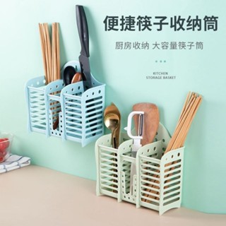 【收納必備】429筷子收納盒 餐具收納櫃 家居置物架 免打孔加大加厚仿木壁掛三格筒新款多功能可立式瀝水筷簍 廚房收納神器