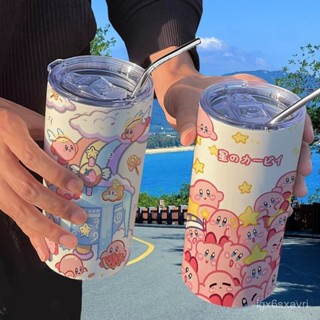 熱銷中4.30🎉星之卡比週邊保溫杯帶吸管隨手杯咖啡杯ins高顔值便攜學生水杯