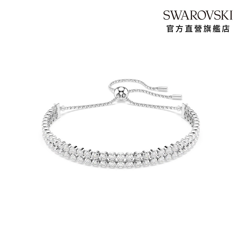 【施華洛世奇SWAROVSKI】Matrix Tennis 手鏈圓形切割 白色 鍍白金色 水晶 禮物 母親節 官方直營