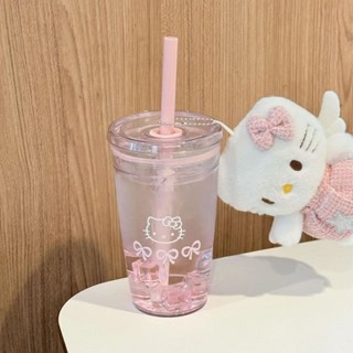 kitty水杯🎗 吸管杯 咖啡杯 可愛水杯 可愛吸管杯 kitty杯 粉系卡通凱蒂貓咖啡杯高顏值吸管杯學生辦公居家塑料杯