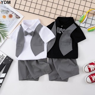 YDM 男童短袖 男童夏裝套裝 兒童短袖 假三件套 領結帥氣 新款