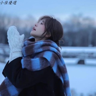 小佳優選💕黑白格子圍巾 圍巾女冬季 高階感圍巾 加厚仿羊毛絨圍巾 圍脖保暖 美式棕色情侶披肩