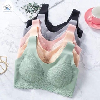 可愛家 (M-4XL)新款泰國乳膠4.0集中爆乳內衣女瑜伽運動蕾絲美背睡眠內衣 無痕無鋼圈內衣 學生少女內衣 乳膠內衣