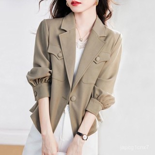 西裝外套女 休閒長袖外套 女2024秋裝新款韓版西裝上衣百搭夾剋寬鬆短款風衣 SLJL