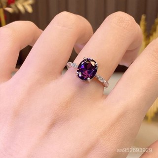 💎金福源珠寶💎女款紫水晶橢圓四爪戒指女時尚氣質925純銀色高階女款戒指送老婆水晶戒指 寶石戒指 鈦鋼戒指 鑽石戒指