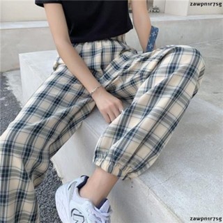 超低價五 藍色格子褲女夏季薄款新款防蚊燈籠涼涼休閑褲寬松束腳運動褲