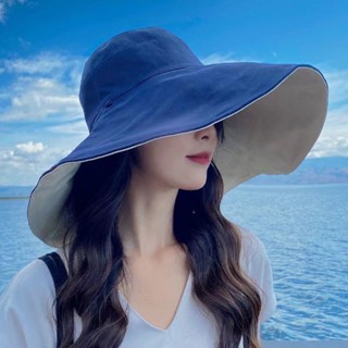 Ocean🥇韓版雙麵漁夫帽女 夏天日繫遮臉帽 百搭遮陽帽女 大帽沿 太陽帽 防曬帽子 大帽簷 遮陽帽抗uv 防曬漁夫帽