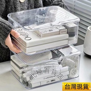 臺灣發貨-桌麵收納盒 透明亞剋力收納盒 雜物筐 辦公室臥室宿捨帶蓋 防塵盒 雜物整理盒清倉桌麵收納盒透明亞剋力雜物筐辦公