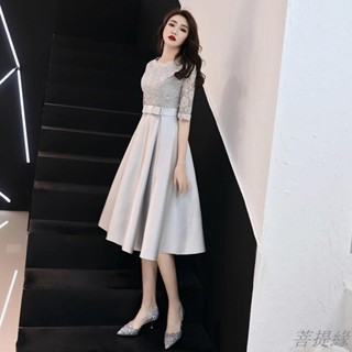 菩提緣精選伴娘服中長款新款韓版灰色伴娘團禮服姐妹裙顯瘦洋裝女春酒尾牙洋裝