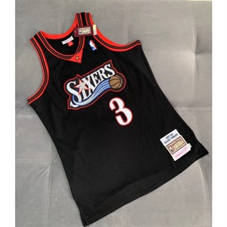 🚀運動精品🚀男式 2023NBA 費城 76 人隊艾倫艾弗森黑色高階籃球球衣米切爾和尼斯關閉刺繡ｅｎ