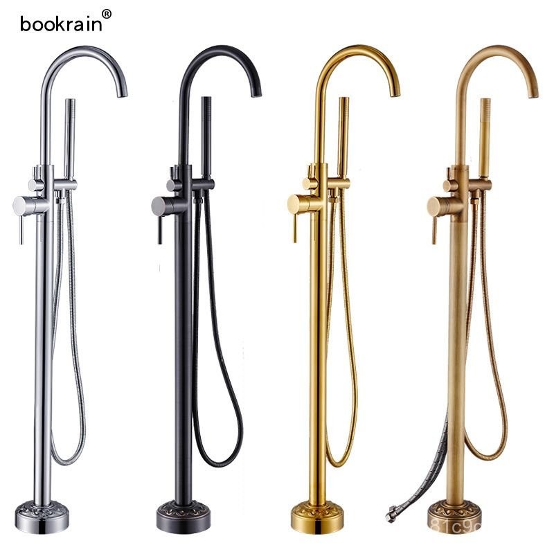 可開發票 免運 落地水龍頭全銅立式浴缸龍頭 落地式浴缸龍頭 木桶缸邊冷熱水龍頭Featured 獨立淋浴花灑立式水龍頭