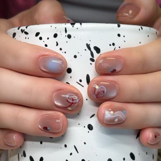 🎀純手工美甲🎀【店鋪熱銷】夏日彩色線條手工玻璃珠塗鴉貓眼顯白氣質ins手工穿戴甲可拆卸