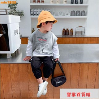 臺灣出貨~男童寬鬆韓版撞色字母上衣 長袖假兩件 長袖上衣 秋季長袖 男童長袖 童裝 可愛童裝