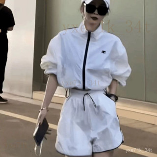 【臺灣出貨】🍋今日ootd 韓係一整套 懶人穿搭 套裝女 韓版寬鬆休閒長袖防曬運動套裝女 夏季立領開衫外套短褲兩件套
