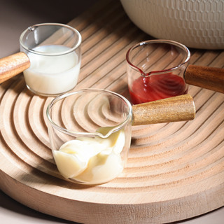 ZERO HOME加點樂日式耐熱玻璃咖啡小奶盅帶把迷你奶壺調咖啡萃取加奶杯木柄