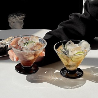 🖤ins法式中古玻璃杯 家用複古茶杯水杯 高顏值日式冰淇淋杯子 香檳杯 葡萄酒杯 高腳杯 氛圍感 水杯 咖啡杯 牛奶杯
