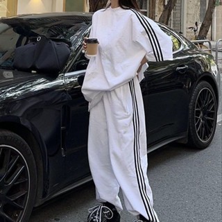 帥氣女裝 帥氣女裝【店鋪熱銷】棉質鹽係港風運動套裝女夏季新款學生寬鬆時尚短袖長褲休閒兩件套超實惠