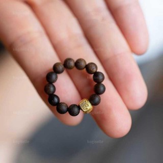 🔥免運🔥臺灣出貨🔥原創手作奇楠九分沈木質戒指小米珠沈香紮基拉姆財運指環綠松diy13🔥kogiselle1