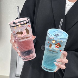 桃園💓出貨高顏值透明玻璃杯大冰美式咖啡杯大容量帶蓋吸管杯子辦公室水杯女522