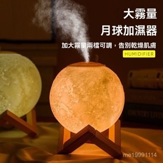 高階品質🎁免通🚚月球加濕器臥室補水噴霧 靜音空氣凈化香薰小夜燈 USB插電式星球燈