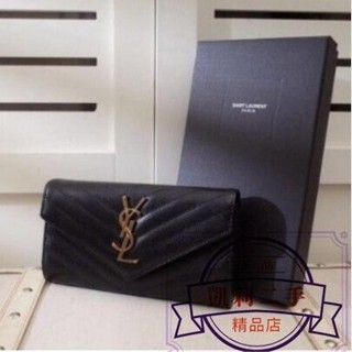 二手 YSL 聖羅蘭 Saint Laurent 372264 壓花 經典V字紋 信封式長夾 皮夾 錢包