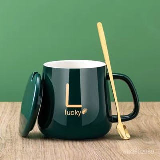 🌟現48h出庫🌟耐高溫陶瓷杯馬克杯帶蓋勺家用茶杯咖啡杯學生杯子陶瓷辦公創意zz優選 FZRJ