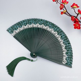🔥48H出貨 古風摺扇 漢服旂袍扇子 古風摺扇女式6寸中國風漢服旂袍綠色女扇夏季隨身小跳舞蹈扇