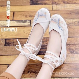 🔥48H出貨 漢服旂袍鞋子 老北京布鞋 古風鞋漢服鞋子老北京布鞋民族風內增高僊女綁帶平底坡跟繡花女鞋