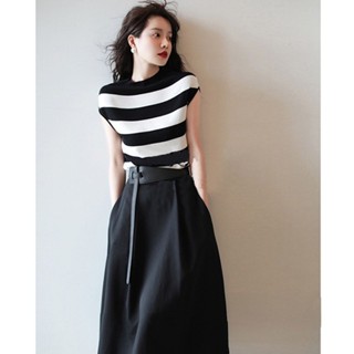 S-XL👗針織上衣+半身裙兩件套👗法式高階感條紋T恤半身裙女裝2025夏季新款時尚通勤兩件套裝裙潮