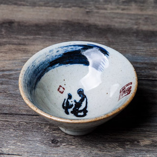 ~圓圓の雜貨鋪手工復古風陶瓷茶杯手繪品茗杯粗陶斗笠杯功夫茶具主人杯大號禪意9*3.5cm