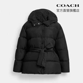 【coach】聚酯纖維短版皮帶羽絨外套-黑色(cv316)｜官方直營
