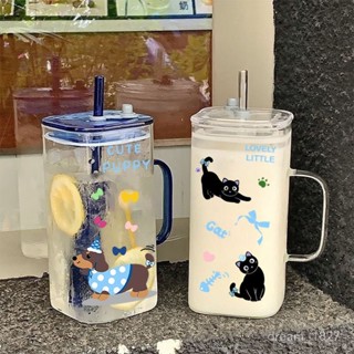 新款水杯 超大容量玻璃杯 高顔值 ins風 水杯 家用 耐高溫 帶把手杯子 水壺 水杯 隨行吸管杯 飲料杯 吸管杯