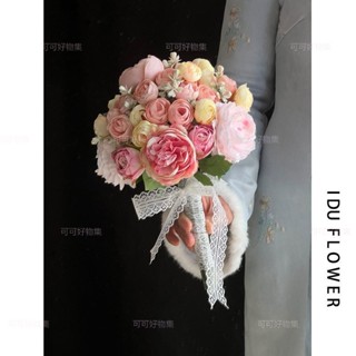 【畢業花束】成品 畢業禮物 畢業花束粉色手捧花新娘結婚仿真花花束婚紗攝影拍照小清新高階假花道具